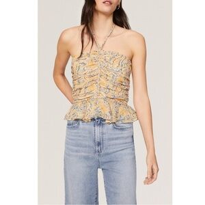 NWT Veronica Beard Arienne Silk Gathered Halterneck Top Yellow